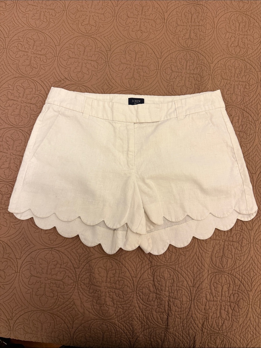 J. Crew White Scallop Hem Linen/Cotton Shorts #630